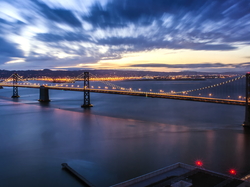 Stany Zjednoczone, Bay Bridge, Kalifornia, Chmury, Zatoka San Francisco, Most, Oakland